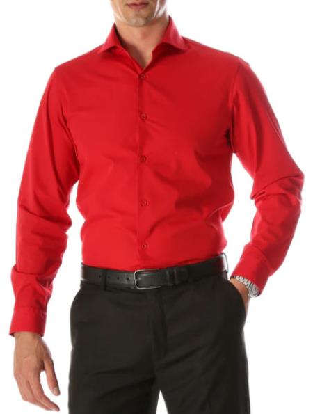 Mens Slim Fit Cotton Shirt - Red