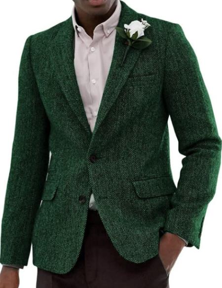 Mens Blazer Tweed Blazer Herringbone Blazer - Z-Green
