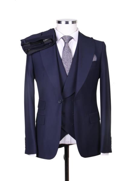 Big Lapel - Wide Lapel - Tom Ford Style Suit - Ticket Pocket - Navy Blue