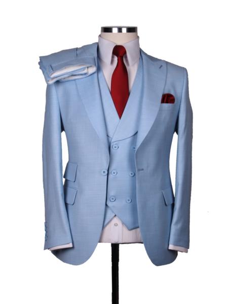 Big Lapel - Wide Lapel - Tom Ford Style Suit - Ticket Pocket - Sky Blue