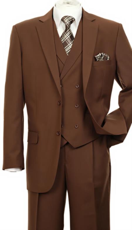 Coffee - Light Brown Wedding Suit With Double Breasted Vest - Groomsmen Suit