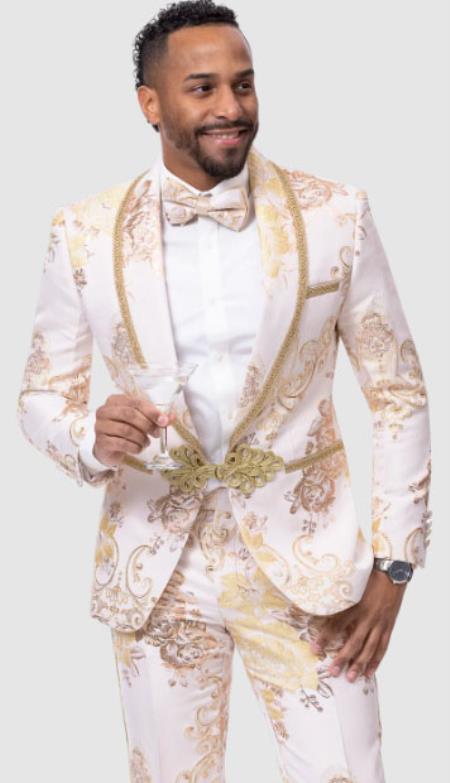 Mens Fashion with Matching Bowtie Gold Suit