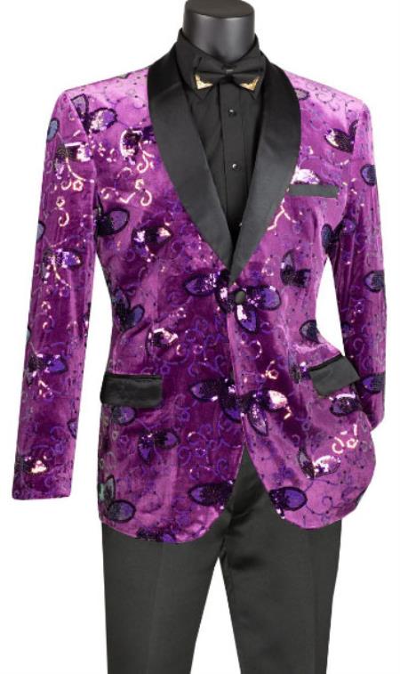 Mens Blazer - Paisley Sport Coat - Purple Prom Tuxedo Dinner Jacket Blazer