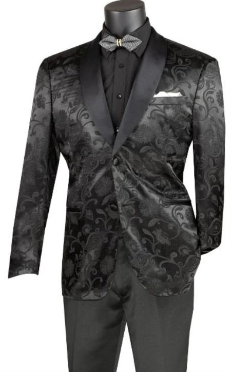 Mens Blazer - Paisley Sport Coat - Black Prom Tuxedo Dinner Jacket Blazer
