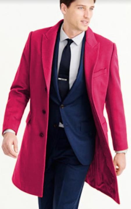 Mens Carcoat - Hot Pink Three Quarter Peak Lapel Topcoat