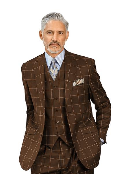 Mens Plaid Suit - Brown Windowpane Suit - 1920 Suits