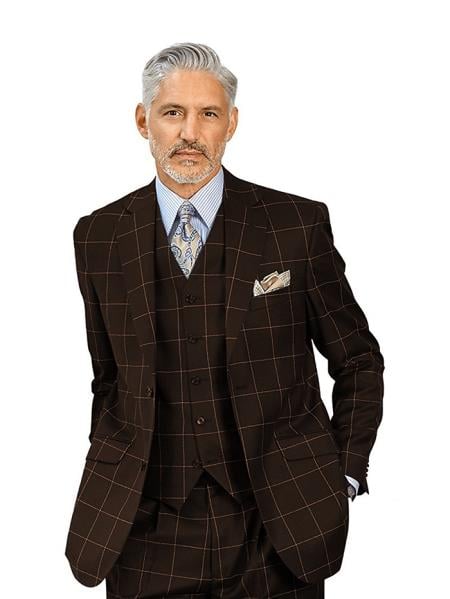 Mens Plaid Suit - Dark Brown Windowpane Suit - 1920 Suits