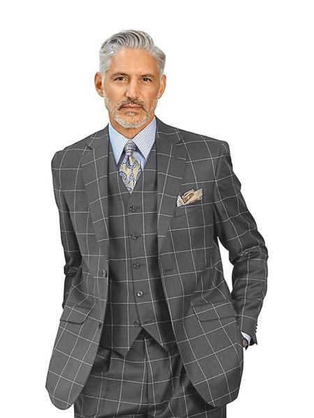 Mens Plaid Suit - Dark Grey Windowpane Suit - 1920 Suits