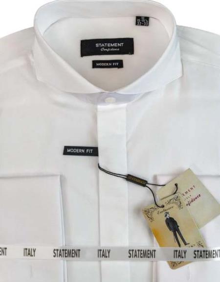 Mens Tapered Dress Shirts - White Shirt - 100% Cotton Fabric