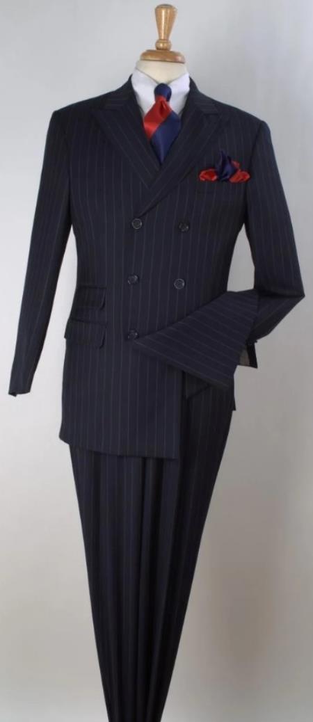 Apollo King Men's 3pc Double Breasted Suit - Black - 100% Percent Wool Fabric Suit - Worsted Wool Business Suit