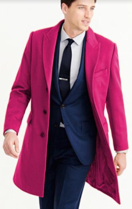 Mens Carcoat - Pink Three Quarter Peak Lapel Topcoat