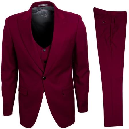 Mens Stacy Adams Suits - Designer Suit - 3 Piece Suit - Vested Suit - Flat Front Pant- Modern Fit Suits Burgundy Suit
