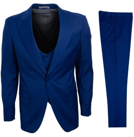 Mens Stacy Adams Suits - Designer Suit - 3 Piece Suit - Vested Suit - Flat Front Pant- Modern Fit Suits Indigo Suit