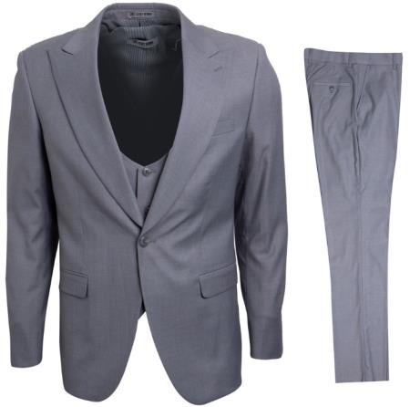 Mens Stacy Adams Suits - Designer Suit - 3 Piece Suit - Vested Suit - Flat Front Pant- Modern Fit Suits Light Grey Suit