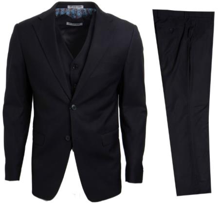 Mens Stacy Adams Suits - Designer Suit - 3 Piece Suit - Vested Suit - Flat Front Pant- Modern Fit Suits Black Suit
