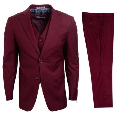 Mens Stacy Adams Suits - Designer Suit - 3 Piece Suit - Vested Suit - Flat Front Pant- Modern Fit Suits Burgundy Suit