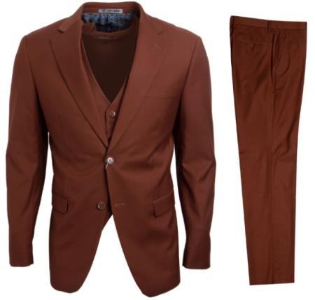Mens Stacy Adams Suits - Designer Suit - 3 Piece Suit - Vested Suit - Flat Front Pant- Modern Fit Suits Light Brown Suit