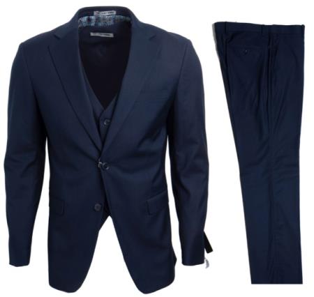 Mens Stacy Adams Suits - Designer Suit - 3 Piece Suit - Vested Suit - Flat Front Pant- Modern Fit Suits Navy Suit