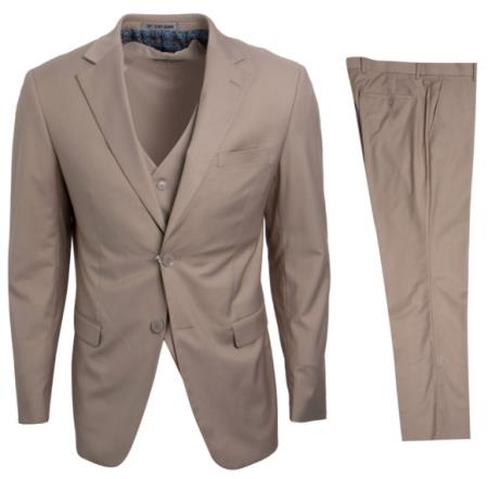 Mens Stacy Adams Suits - Designer Suit - 3 Piece Suit - Vested Suit - Flat Front Pant- Modern Fit Suits Tan Suit