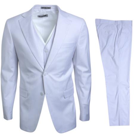 Mens Stacy Adams Suits - Designer Suit - 3 Piece Suit - Vested Suit - Flat Front Pant- Modern Fit Suits White Suit