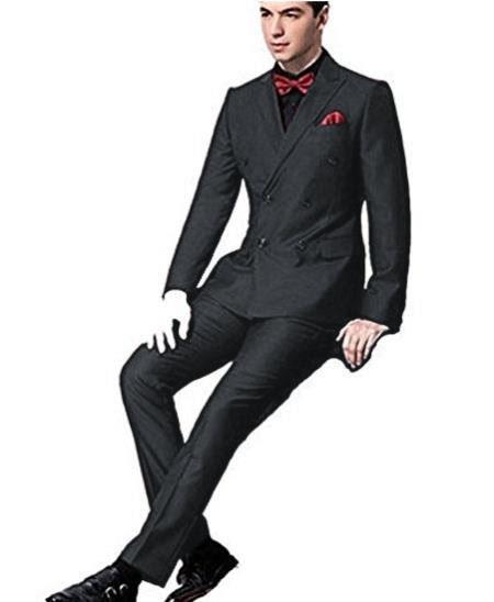 Ultra Slim Fit Double Breasted Charcoal Suit - Narrow Leg Pants - Gucci Cut - Tapered Jacket