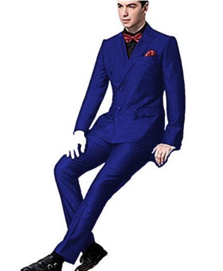 Ultra Slim Fit Double Breasted Sapphire Suit - Narrow Leg Pants - Gucci Cut - Tapered Jacket