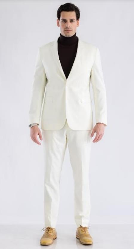 Turtleneck Suit + Free Turtleneck Sweater Package - Ivory Mens Suit