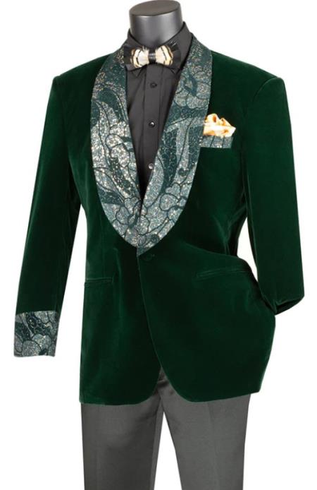 Mens Blue Regular Fit Velvet Jacket with Wide Shawl Lapel Emerald Green