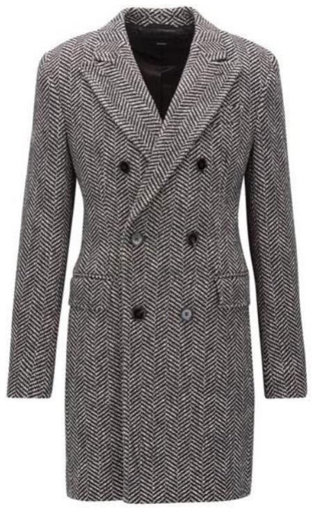 Big and Tall Topcoat - Mens Herringbone Overcoat - Grey Three Quarter Coat