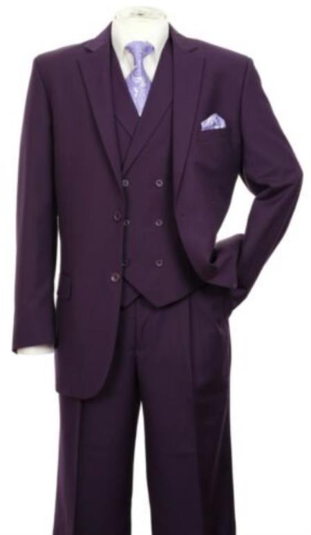 Modern Fit Wool Feel Two Button Jacket with Suit Purple