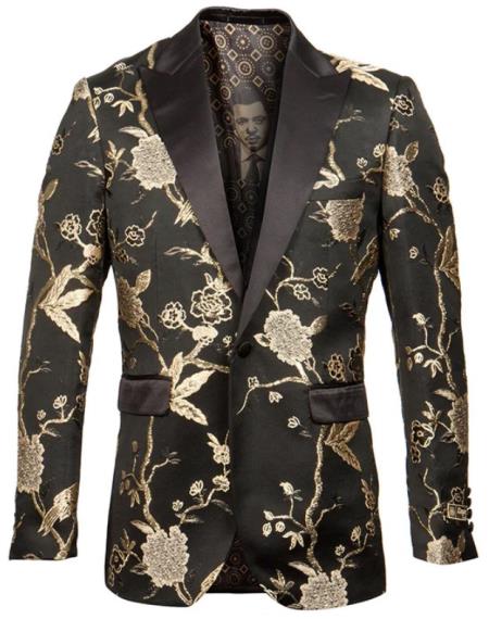 Style# SO4ME266H-01-GOLD ~ BLACK Mens Blazer - Wedding Gold ~ Black Tuxedo - Prom Blazer