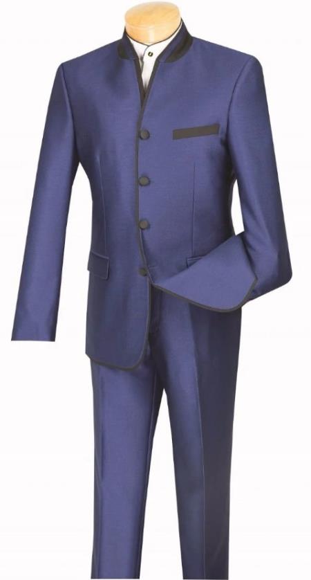 Mandarin Collar Tuxedo - Mandarin Tuxedo - No Collar Suit - Blue Suit