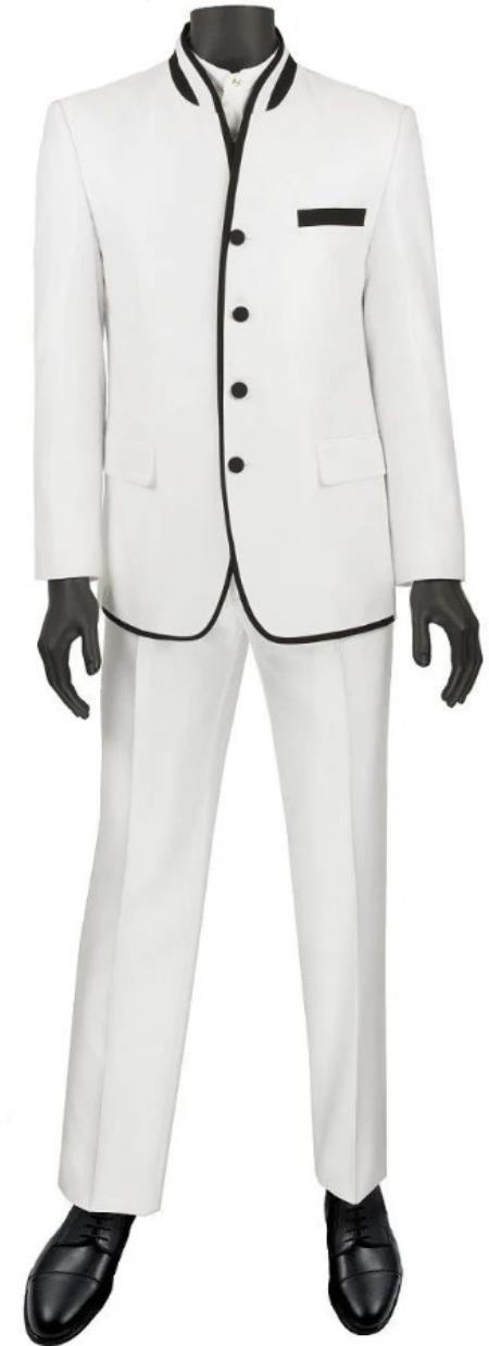 Mandarin Collar Tuxedo - Mandarin Tuxedo - No Collar Suit - White Suit