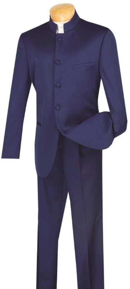 Mandarin Collar Tuxedo - Mandarin Tuxedo - No Collar Suit - Navy Suit