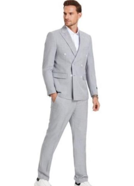 Double Breasted Suits - Slim Fit - Gray Stripe Suit