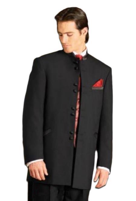 Mandarin Collar Tuxedo - Mandarin Tuxedo - No Collar Suit - Black Suit