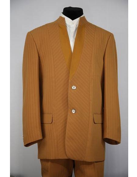 Mandarin Collar Tuxedo - Mandarin Tuxedo - No Collar Suit - Cognac Suit