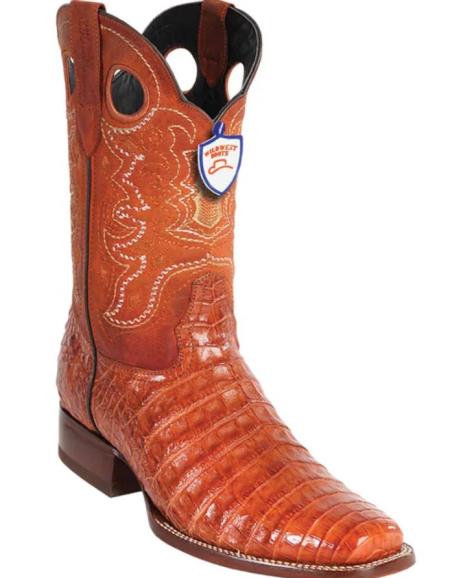 Mens Wild West Caiman Belly Skin Rodeo Toe Boot Cognac