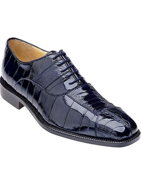 Belvedere Mens Navy Genuine Eel and Ostrich Skin Shoes Mare