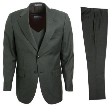 Stacy Adams Suit Mens Olive 3 Piece Suit DB Vest Vinci