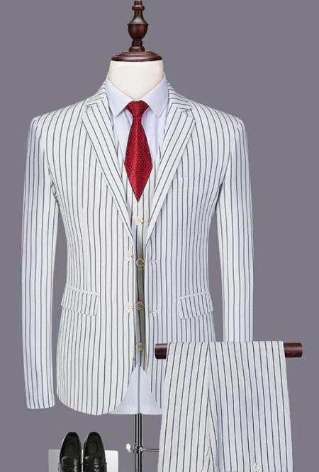 SKU#JA60387 White Suit With Black Pinstripe - 1920's 1940's
