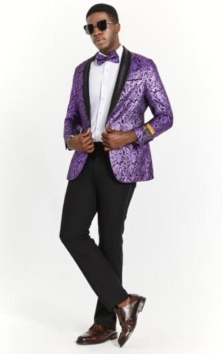 Mens Plus Size Blazers - Large Mens Blazers Mens Purple Paisley Blazer - Big and Tall Sport Coat With Bowtie