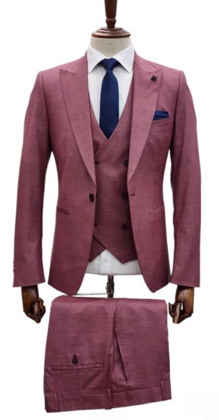 Mens Suits with Double Breasted Vest - Single Button Peak Lapel Grape Suits