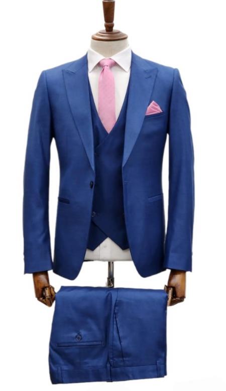 Mens Suits with Double Breasted Vest - Single Button Peak Lapel Navy Suits