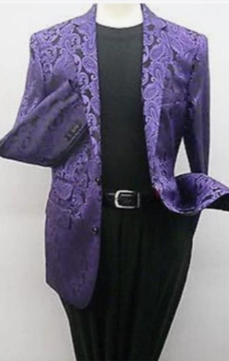 Mens Purple Paisley Blazer - Big and Tall Sport Coat With Bowtie
