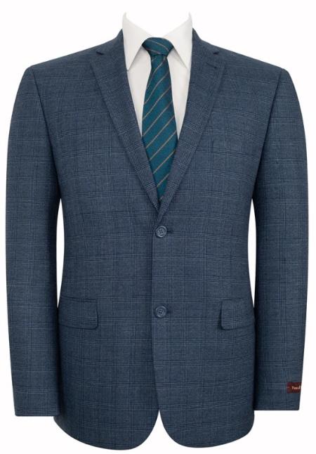 Mens Slim Fit Jacket Single Breasted Two Buttons Blazer Blue