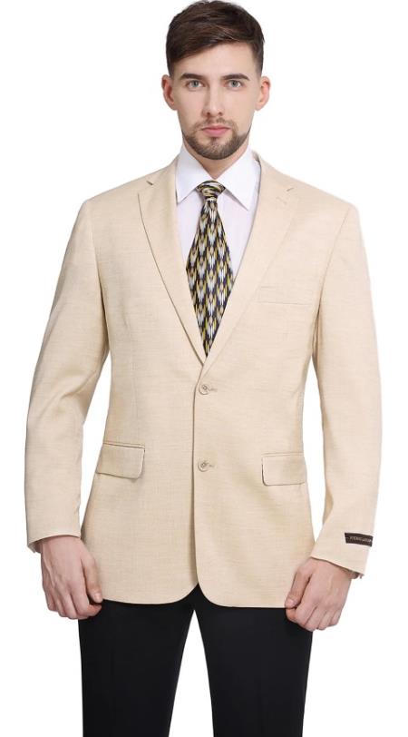 Mens Suit Blazer Jacket Two Button Stretch Sports Coats Classic Fit Warm Sand
