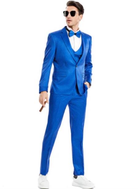 Polka Dot Suit - Polka Dot Blazer - Prom Suit - Stage Vested Suit Royal Blue