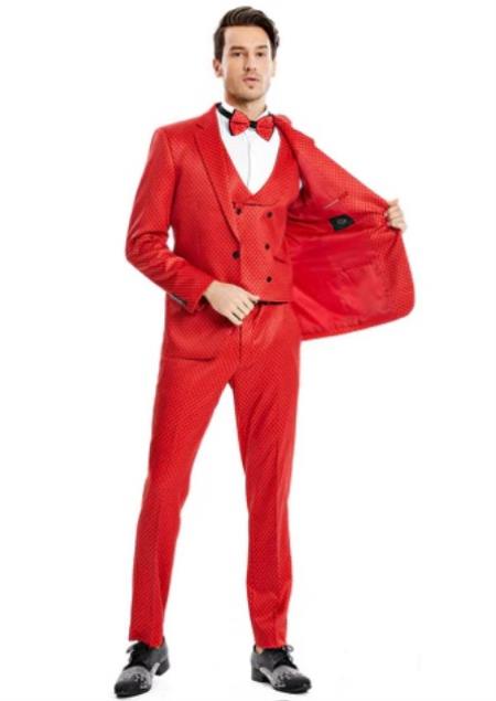 Polka Dot Suit - Polka Dot Blazer - Prom Suit - Stage Vested Suit Red