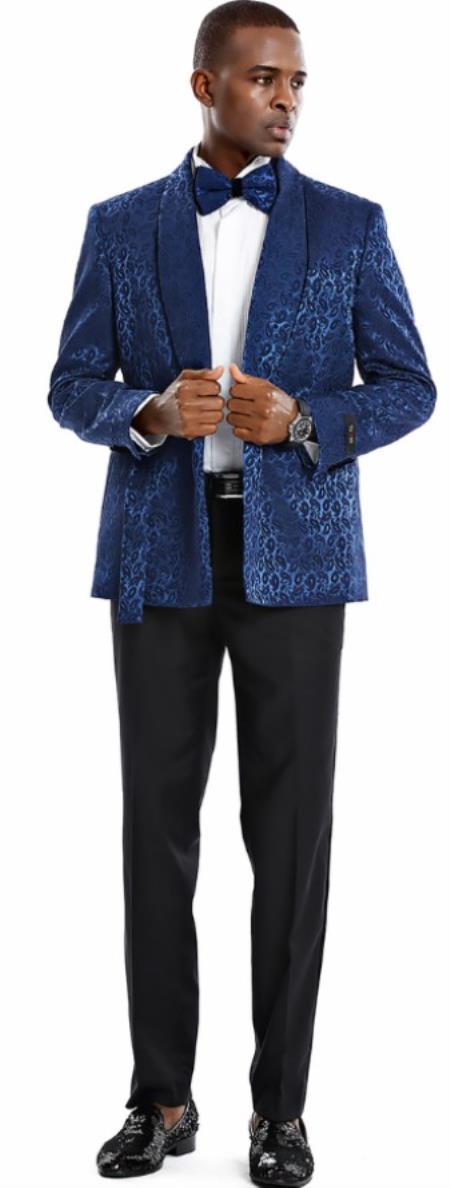 Paisley Sportcoat - Wedding Tuxedo Suit - Prom Blue ~ Black Blazer